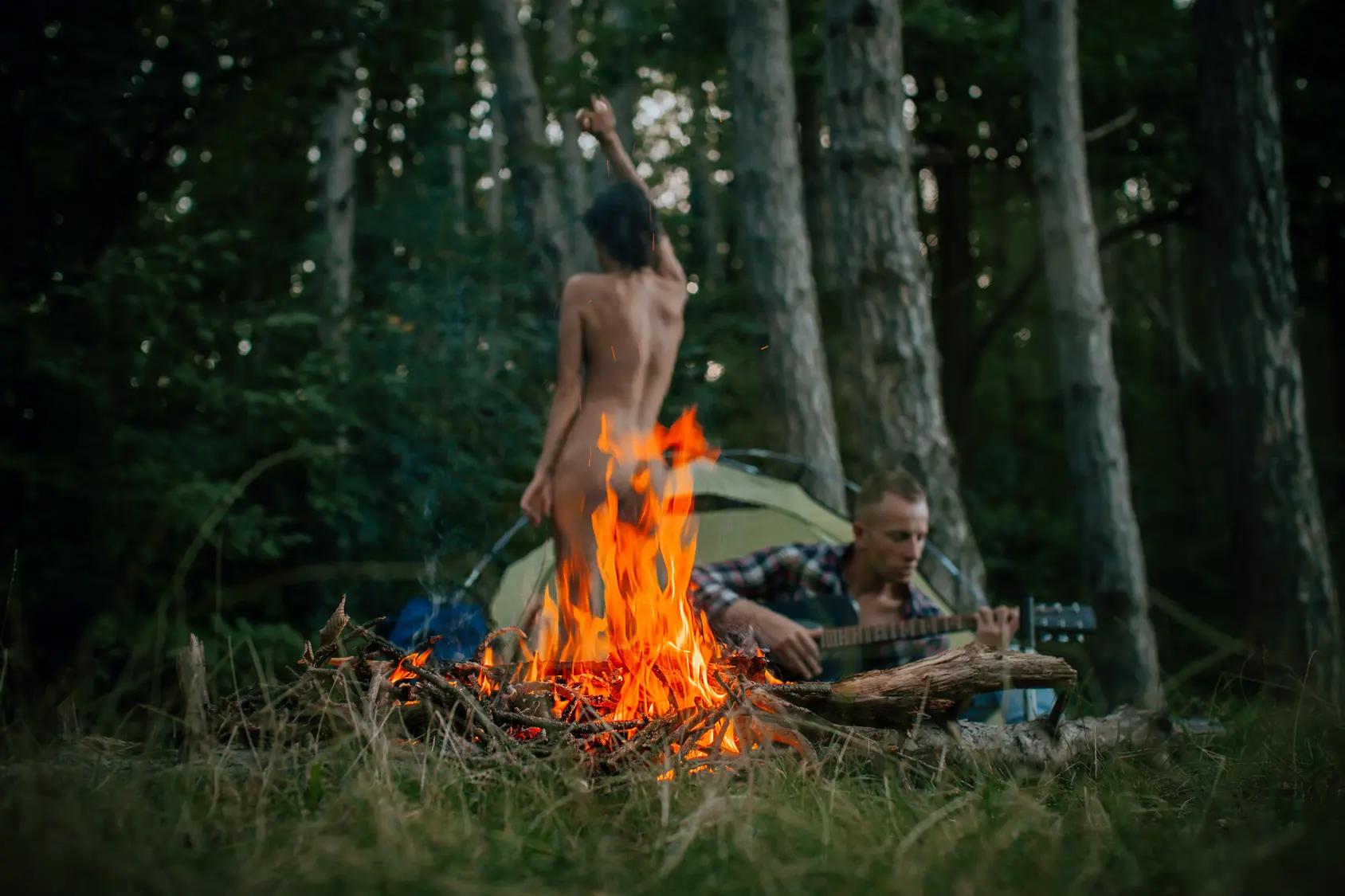 clothing optional camping by the fire